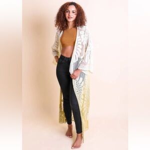353. Ombre lace sheer floral kimono in lemon yellow